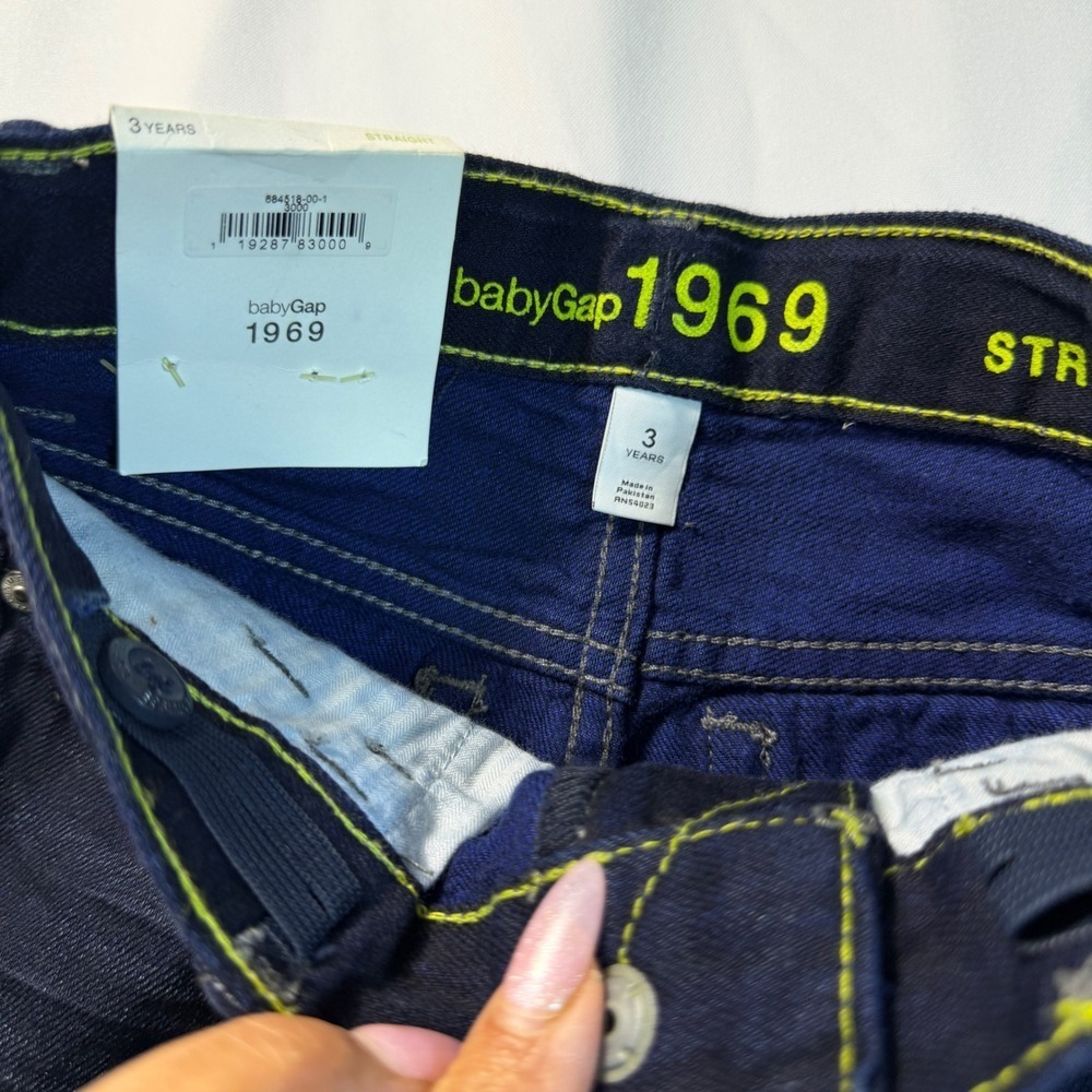 BabyGap 1969 Toddler Boy Straight Leg Jeans Dark Indigo Adjustable Waist 3 Years - Picture 3 of 6